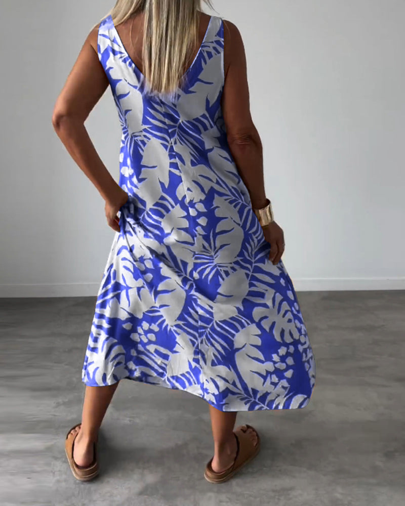 Drune | Lässiges, Ärmelloses Kleid mit Blattmuster