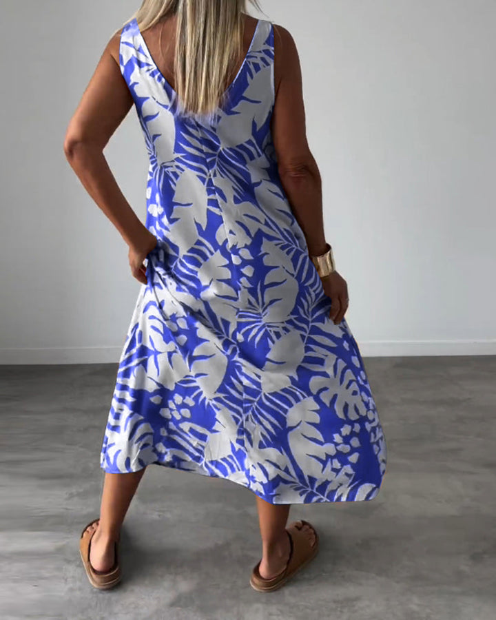 Drune | Lässiges, Ärmelloses Kleid mit Blattmuster