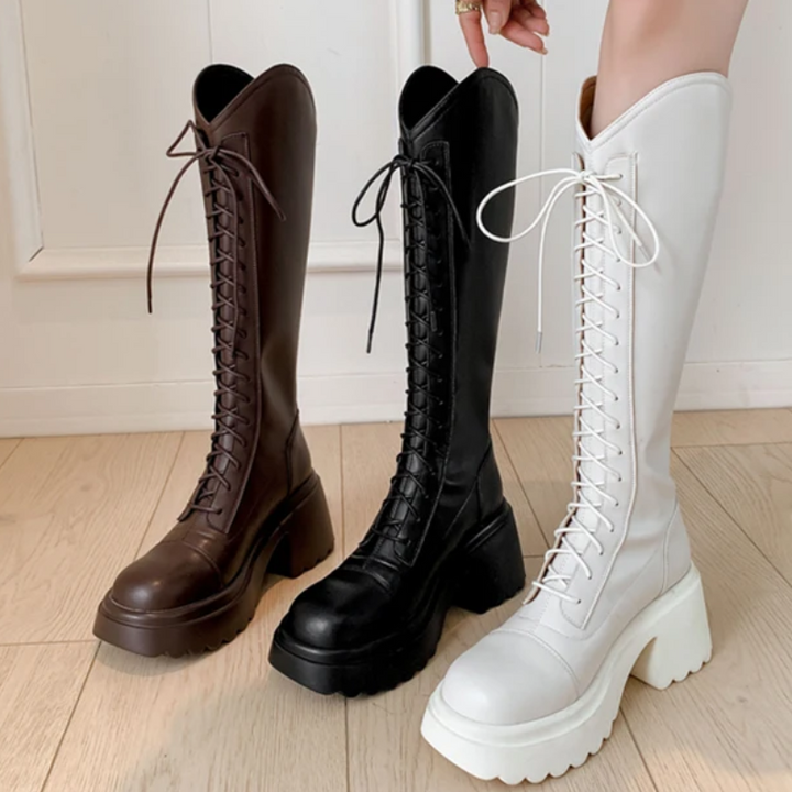 Drune | Hohe Stiefel Damenstiefel mit Schnürung und Robuster Ferse