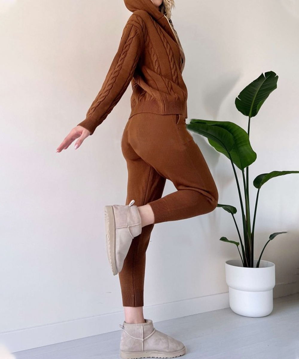 Drune | teilige gestrickte Lounge-Set - trendiger Hoodie und Jogginganzug für Damen