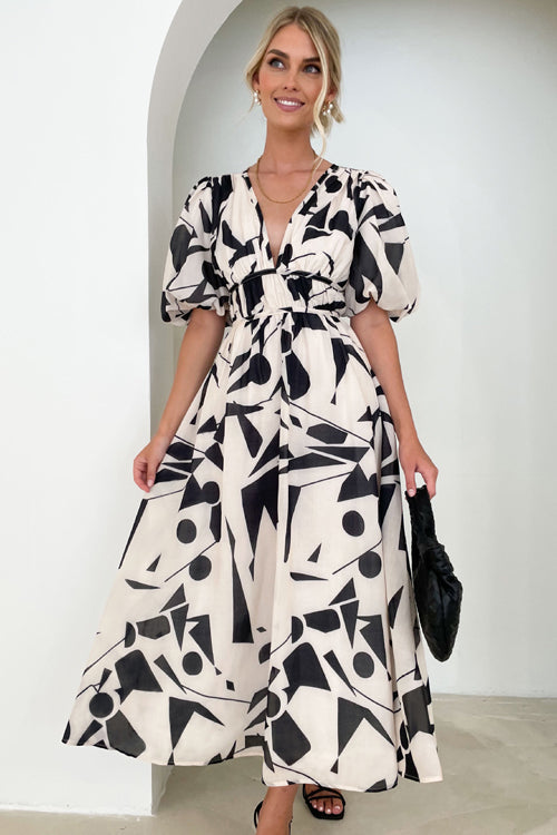 Drune | Real Love Print Puffärmel Maxi Kleid