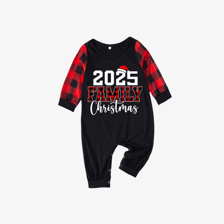 Drune | "2025 Familienweihnachten" Textdruck Schwarz & Rot Karierter Weihnachts-Pyjama Matching