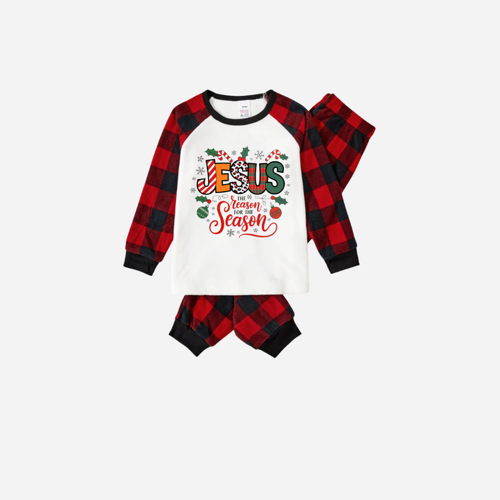 Drune | "Jesus ist der Grund für die Saison" Passende Weihnachts-Pyjama-Set - Schwarze und rote Karierter Pyjamas