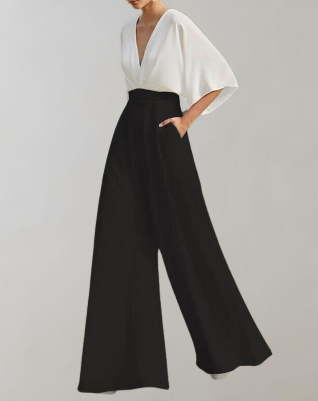 Drune Damen Jumpsuit mit V-Ausschnitt und weitem Bein