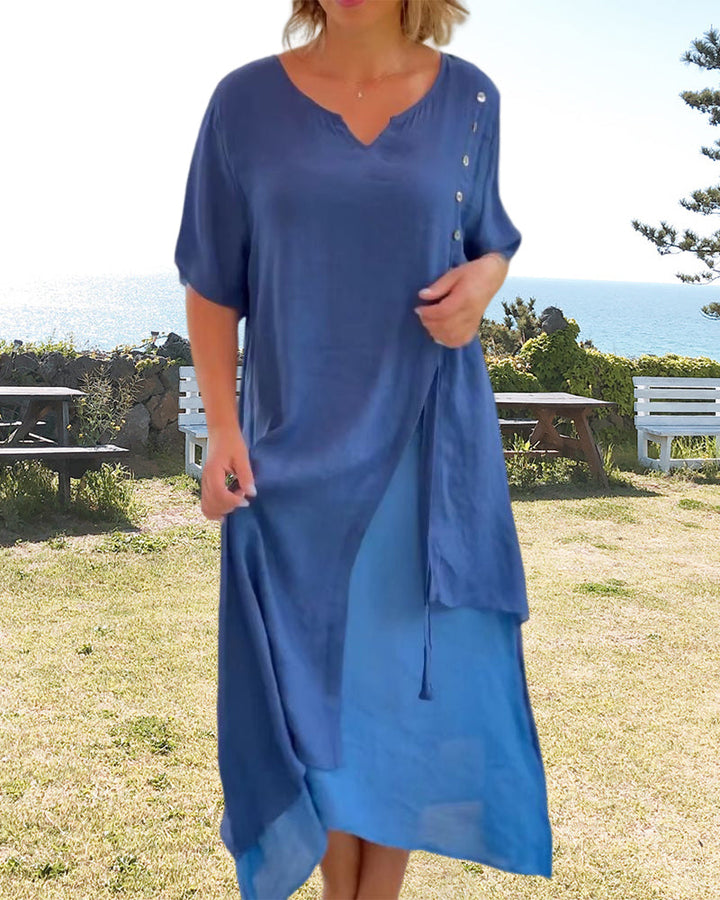 Drune | Asymmetrisches Kleid mit kurzen Ärmeln und V-Ausschnitt
