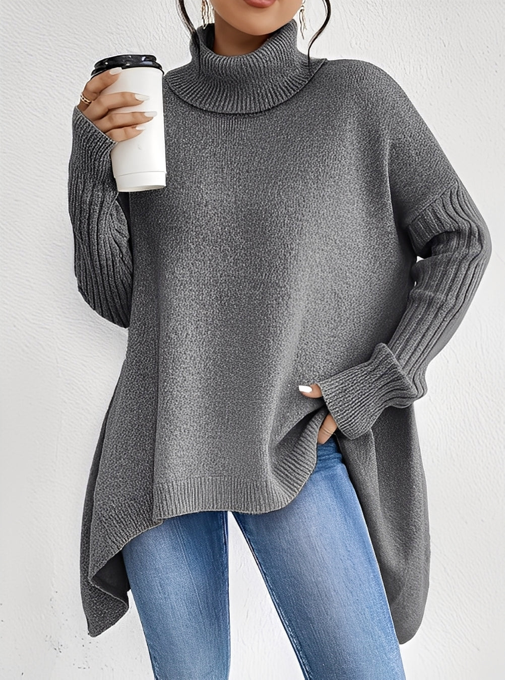 Drune | Eleganter langer Damenpullover mit Rollkragen