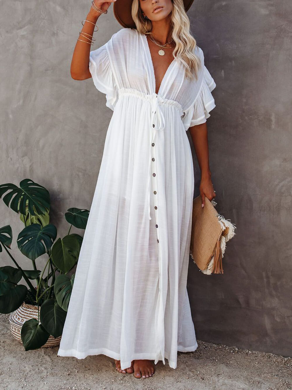 Drune | Stil Maxi Kleid mit Flatterärmeln für Frauen