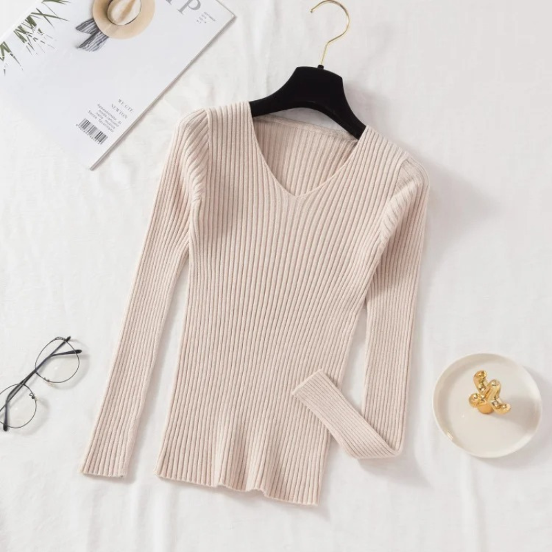 Drune | Pullover - Slim-Fit Rippstrick V-Ausschnitt Pullover