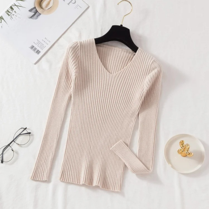 Drune | Pullover - Slim-Fit Rippstrick V-Ausschnitt Pullover