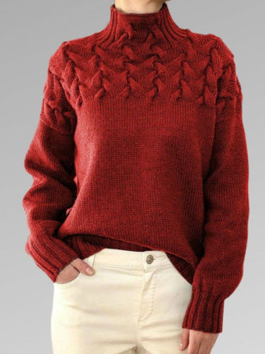Drune - Damen hochkragen Kabelstrickpullover