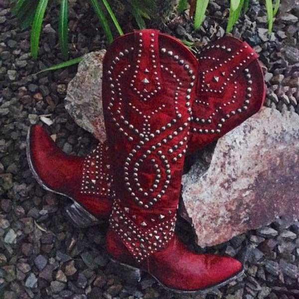 Drune - Hohe Stiefel Mit Metallnieten Und Kobigem Absatz