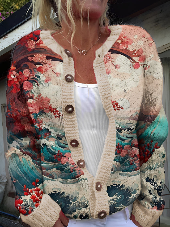 Drune | Stilvolle Strickjacke mit Blumenmuster für Frauen