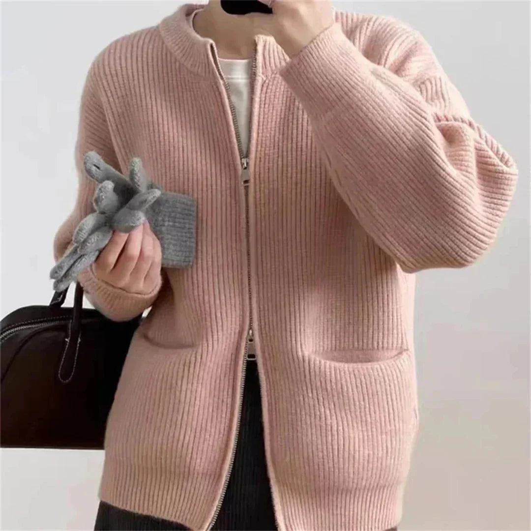 Drune | Strickjacke Gerippter Strick Reißverschluss Und Taschen Lässige Passform