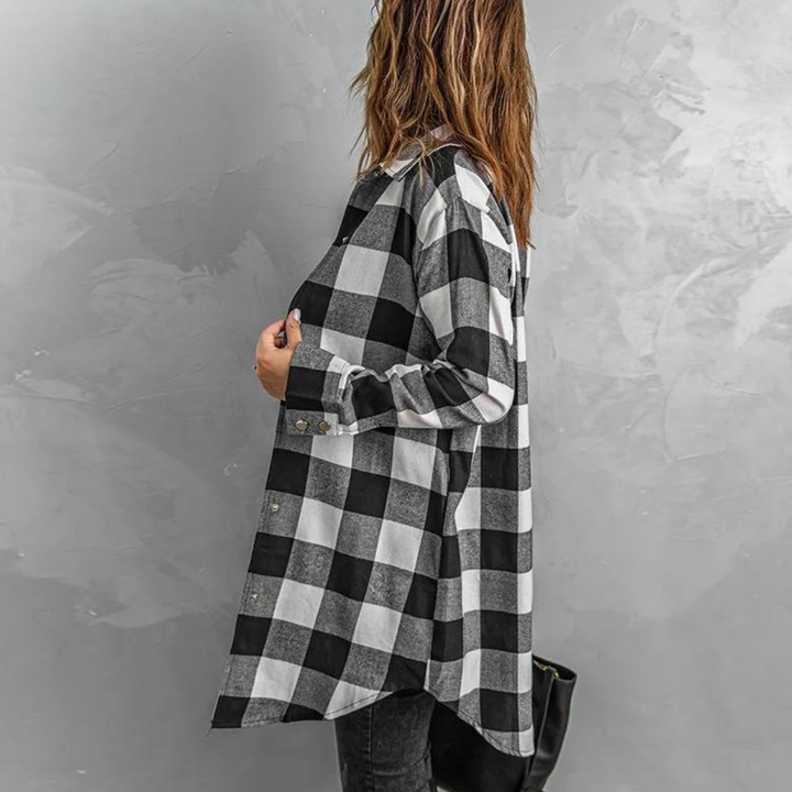 Drune | Shirtjacke Karierter Flanell Übergroß Passform Lange Ärmel Knopfverschluss