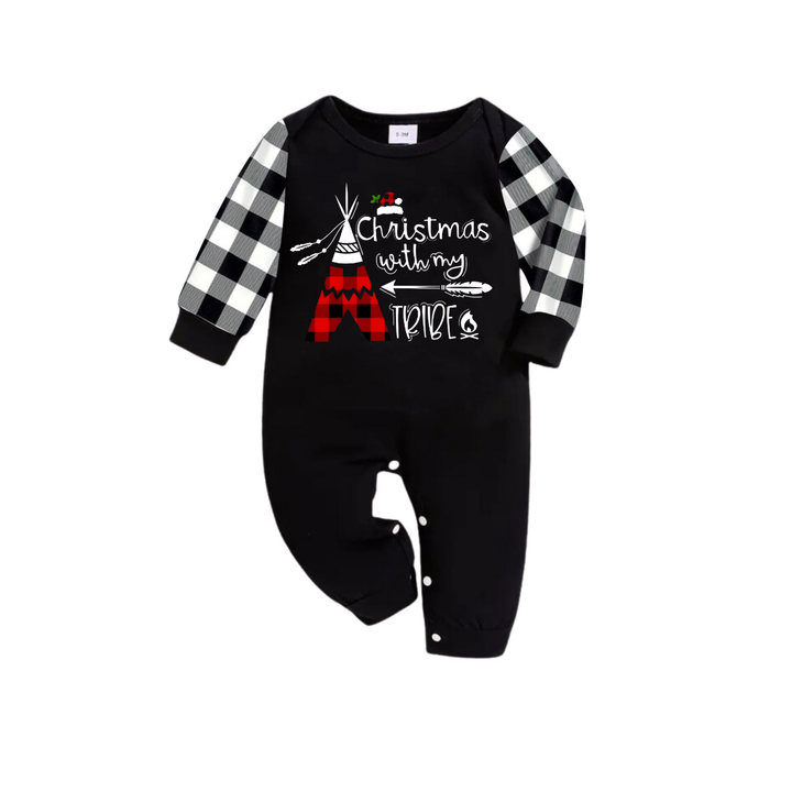 Drune | "Christmas With My Tribe" Muster Druck - Schwarz und Weiß Karomuster Familie Passende Schlafanzüge