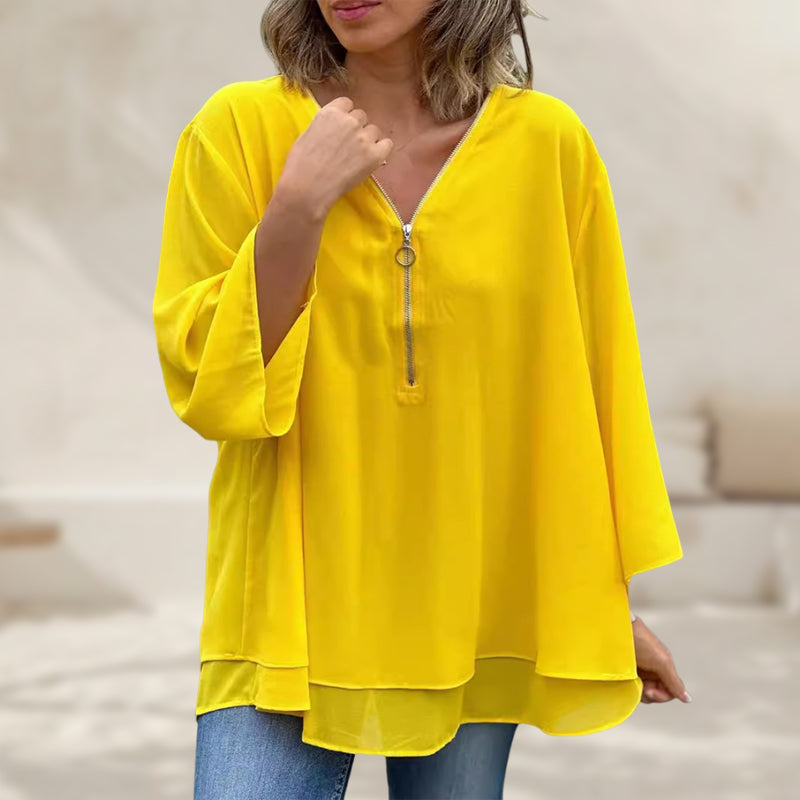 Drune | Chiffon Reißverschlussoberteil V-Ausschnitt