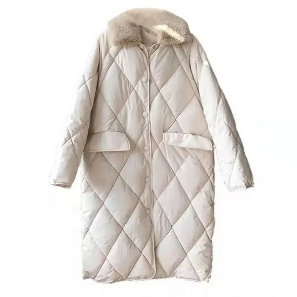 Drune | Stylische Übergroße Steppjacke mit Pelzkragen und Knöpfen Ideal für Herbst/Winter
