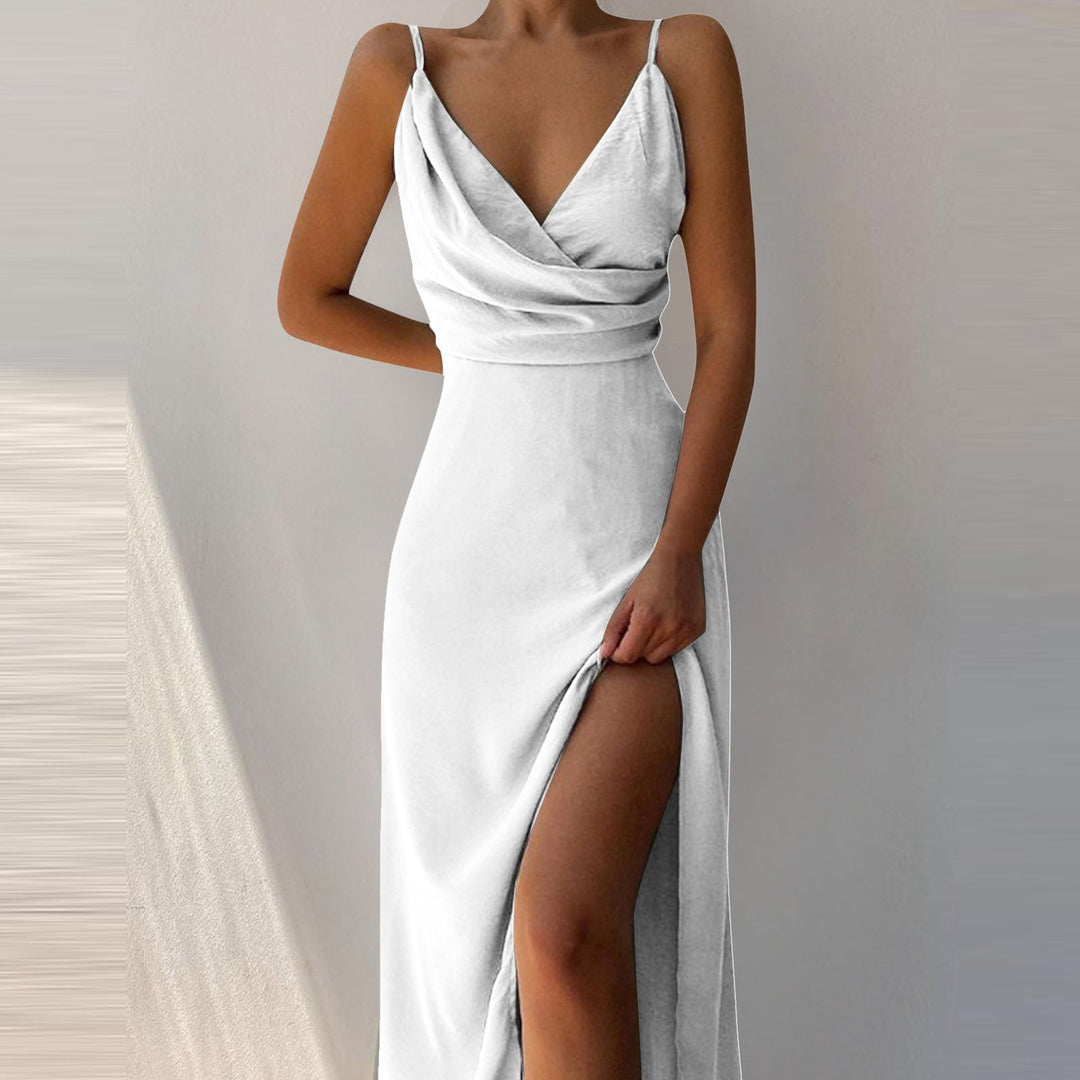 Drune | V-Ausschnitt Midikleid mit Druck und Schlitz