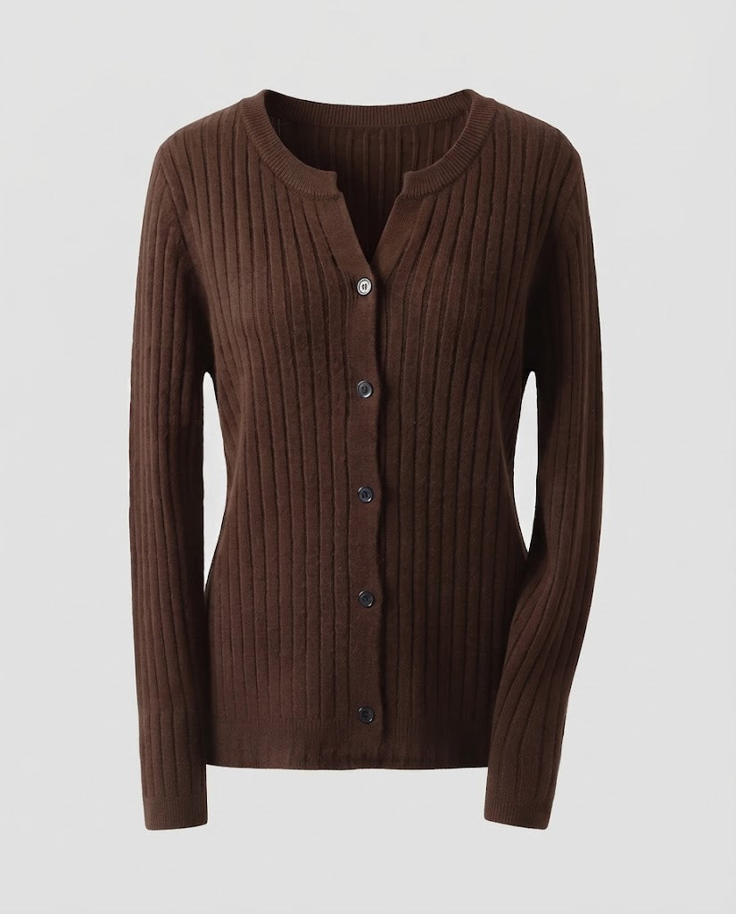 Damen Gestrickter Rippen-Cardigan mit dezentem V-Ausschnitt und Knopfleiste Drune