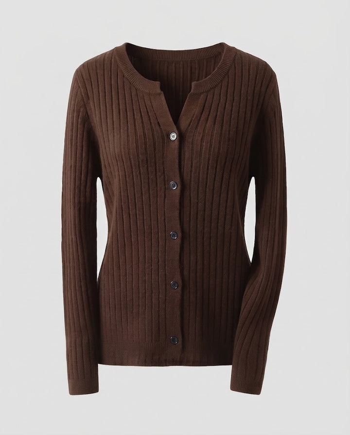Damen Gestrickter Rippen-Cardigan mit dezentem V-Ausschnitt und Knopfleiste Drune
