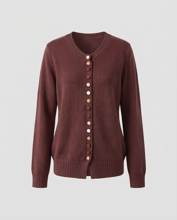 Damen Feiner V-Ausschnitt-Cardigan mit mehrfarbigen Zierknöpfen und geripptem Saum Drune