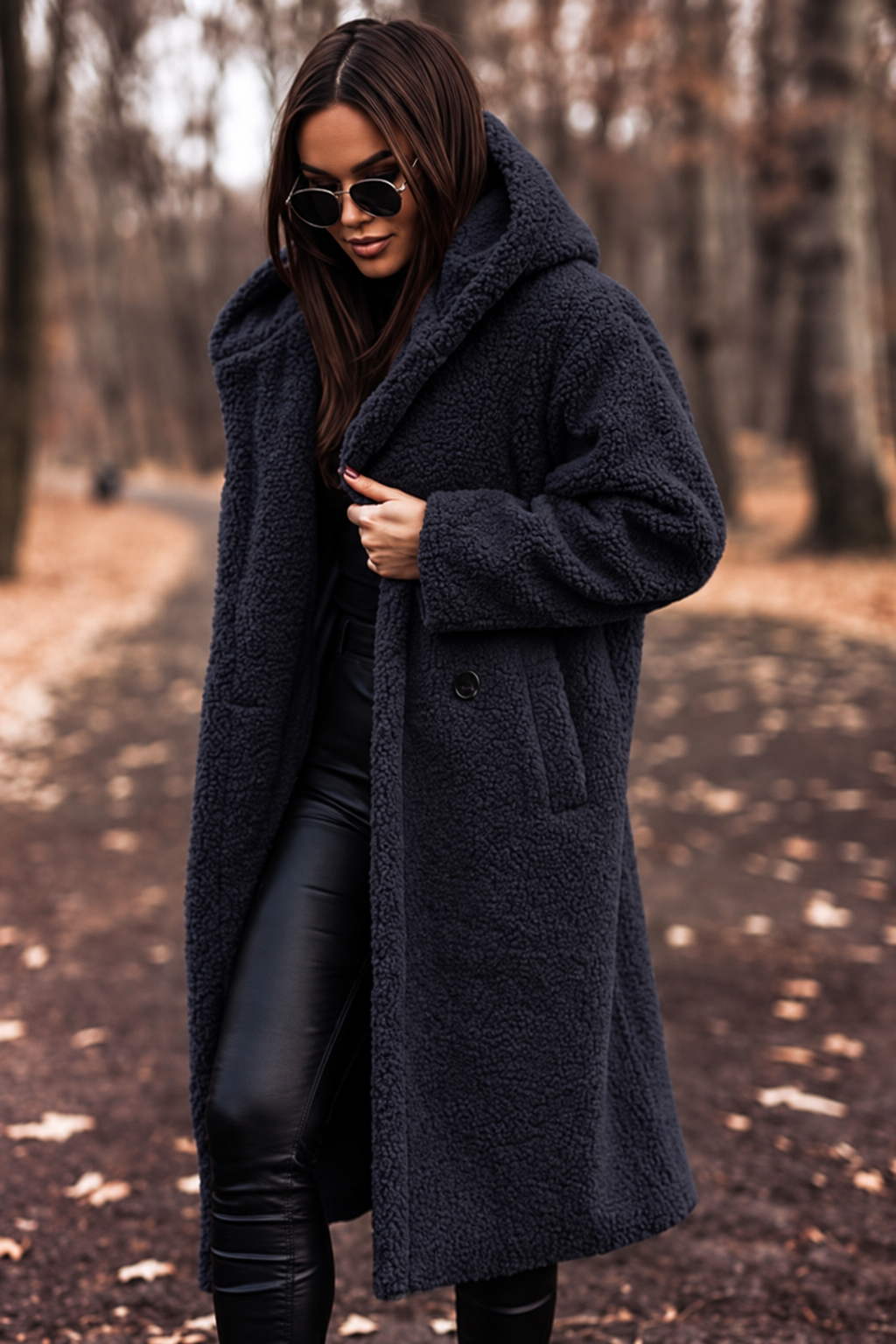 Damen Teddy Mantel mit Kapuze | Drune