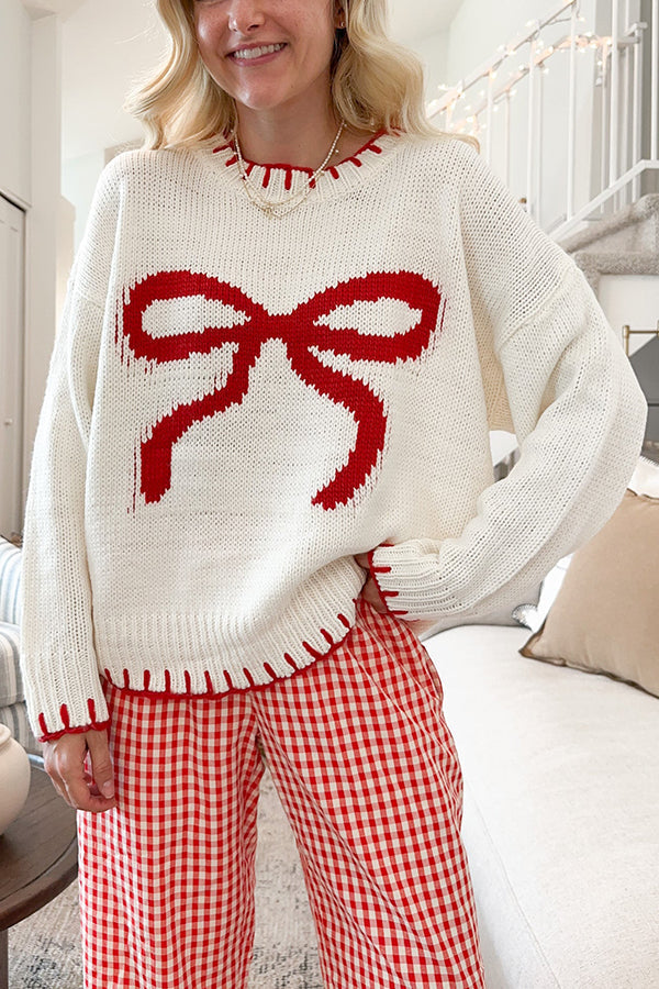Drune | Weihnachtsbogen Kontrastfarbe Eingeschlossen Kante Langarm Gestrickter Pullover