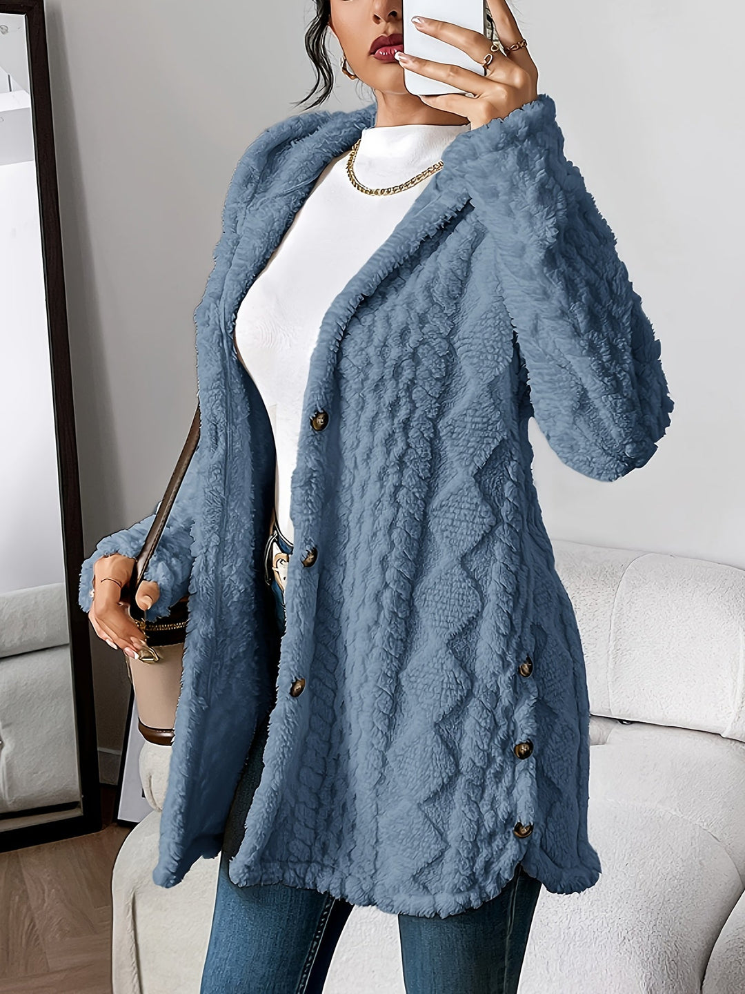 Drune | Lange Jacke mit Kapuze und Knöpfen