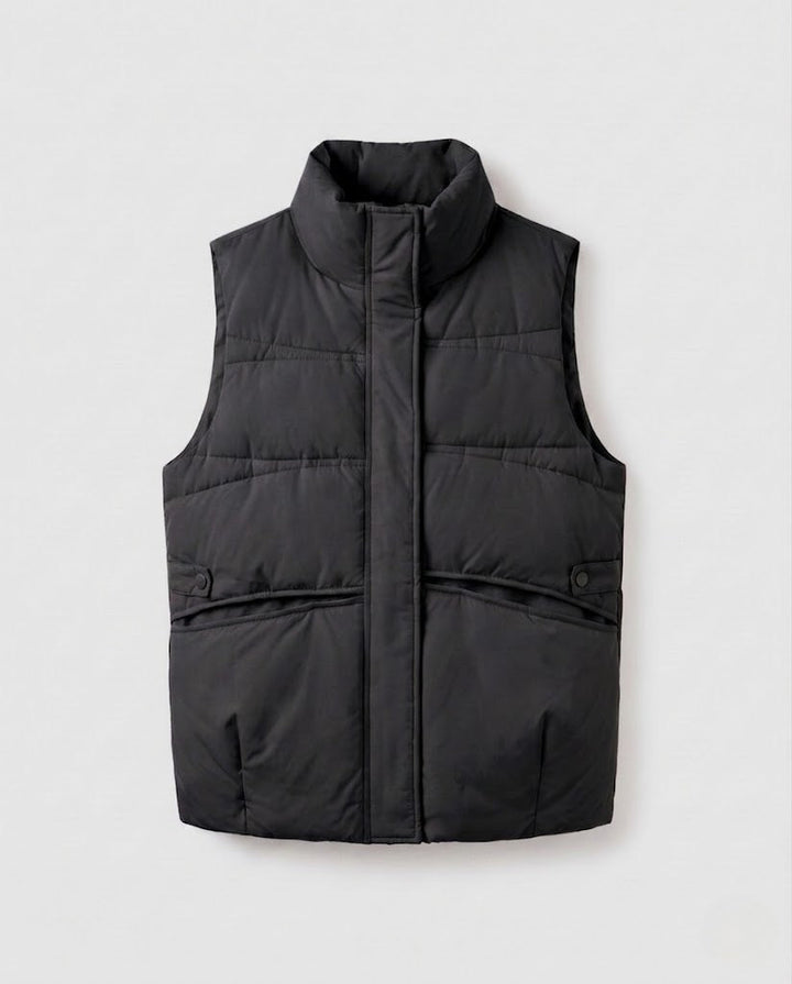 Damen nan leichtgewicht gesteppte Thermojacke mit hoch stehendem Kragen, verdecktem beidseitigem Reißverschluss und seitlichen Eingrifftaschen