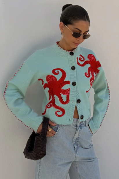 Drune | Cozy beach knit cardigan with nautical octopus design