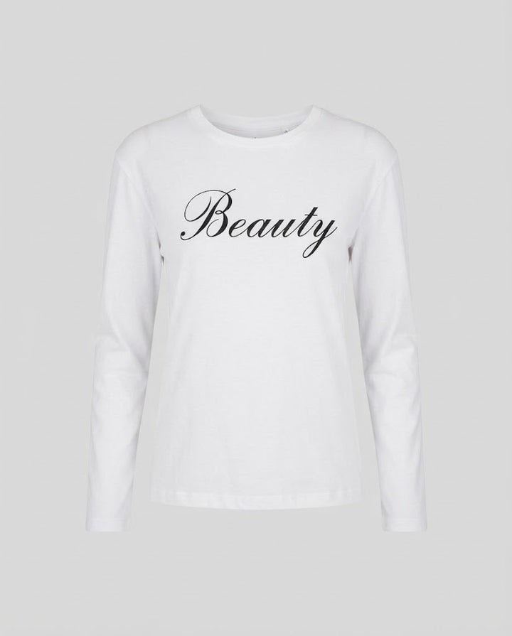 Damen langärmliges leichtes Oversize-Shirt mit Script-Print und Rundhalsausschnitt Drune