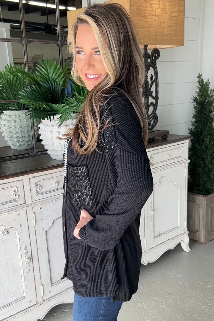 Drune | Gerippte Blusenjacke mit Pailletten-details Polyester-mischung Festlich und Trendy