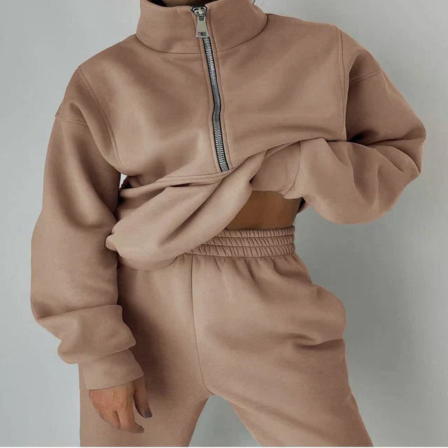 Drune | Sweatshirt - Damen Herbst Halb-Zip Trainingsanzug Set