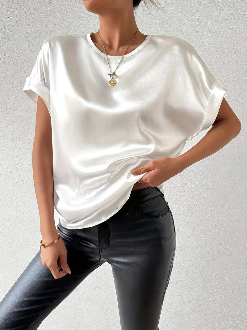 Drune | Satin T-Shirt Mit Umgeschlagenen Ärmeln Für Damen