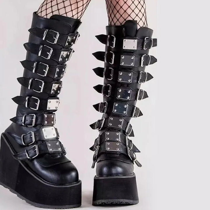 Drune | Zip Up Chunky High Heel Stiefel
