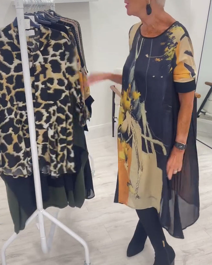 Drune | Rundhals Ausschnitt und Retro Print