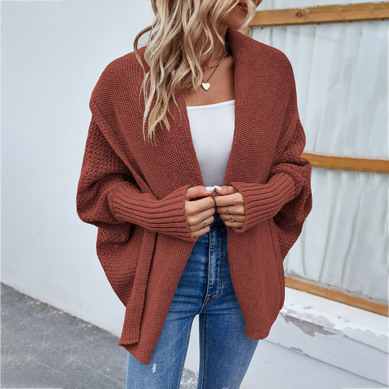 Drune | gestrickte Damenjacke - lockere Passform mit großem Kragen und Fledermausärmeln