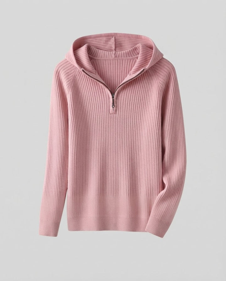Damen Kaschmir-Optik Feinstrick-Pullover mit halbem Reißverschluss und feiner Rippenstruktur Drune