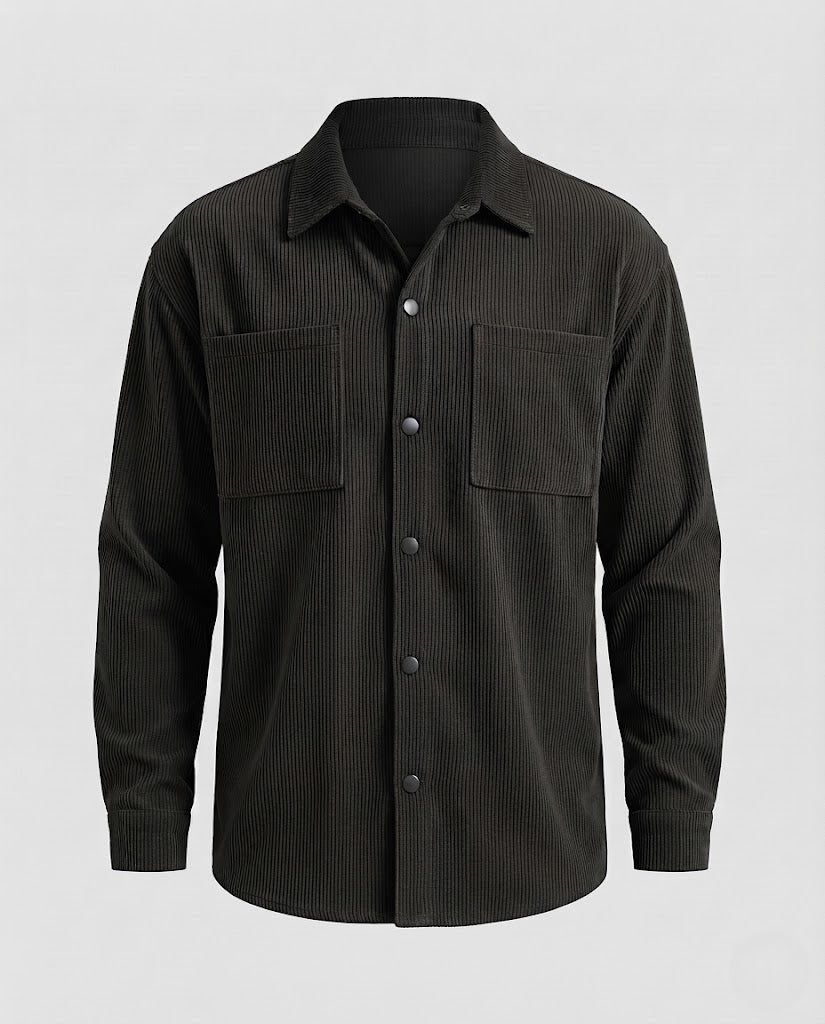 Herren Cord-Overshirt mit Druckknöpfen, Oversized-Passform und Brusttaschen Drune