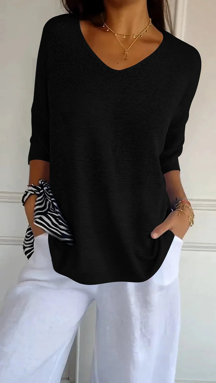Drune | Bequemes Damen Stricktop mit V-Ausschnitt