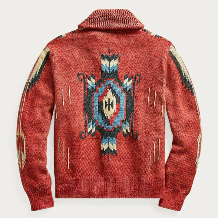 Drune | Herren Jacquard Strickjacke Im Weinlese Stil