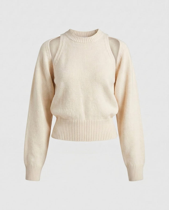 Damen Feinstrick-Pullover mit Cut-Out-Schulterdetail und tailliertem Rippbund Drune