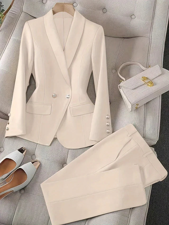 Drune |  Einfarbiges Zweiteiliges Blazer Und Hosen Outfit Set Für Damen - Ideal für formelle Anlässe