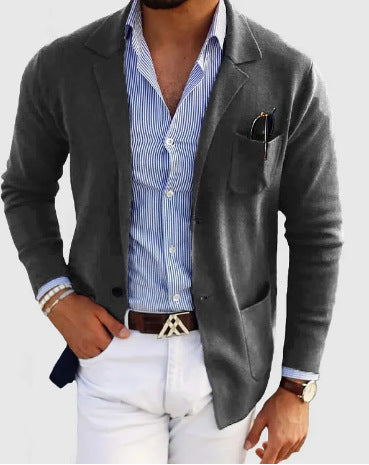 Drune | Herren Strickjacke Mit Lässigen Knöpfen, Taschen Und Reverskragen, Einfarbig, Langärmelig