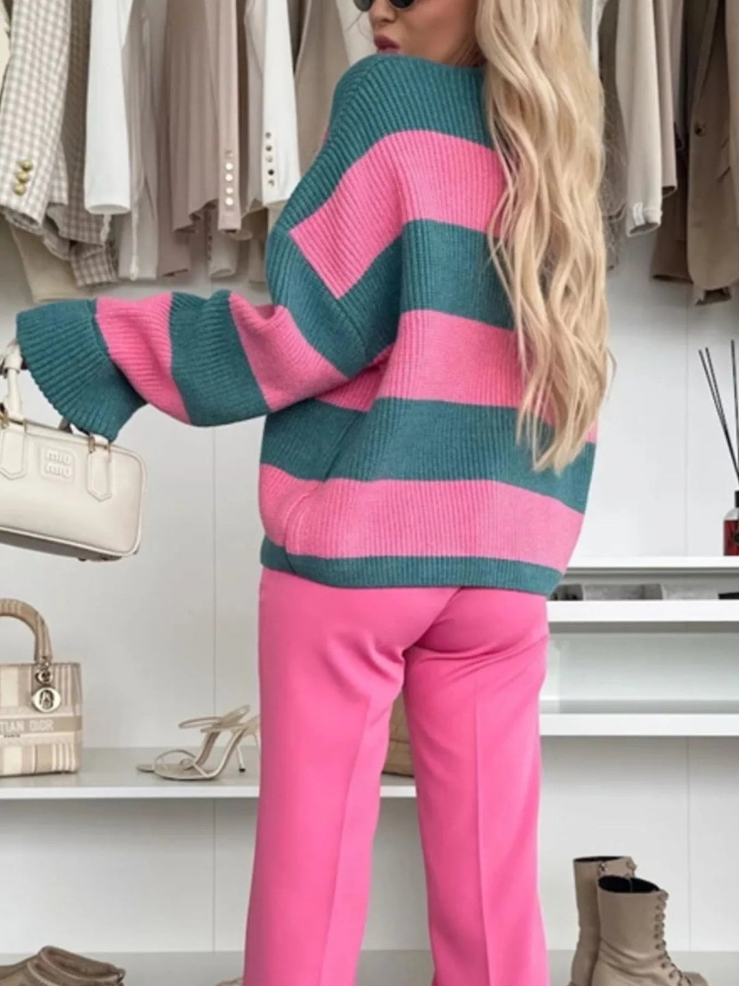 Drune | lässige gestreifte Strickjacke mit V-Ausschnitt