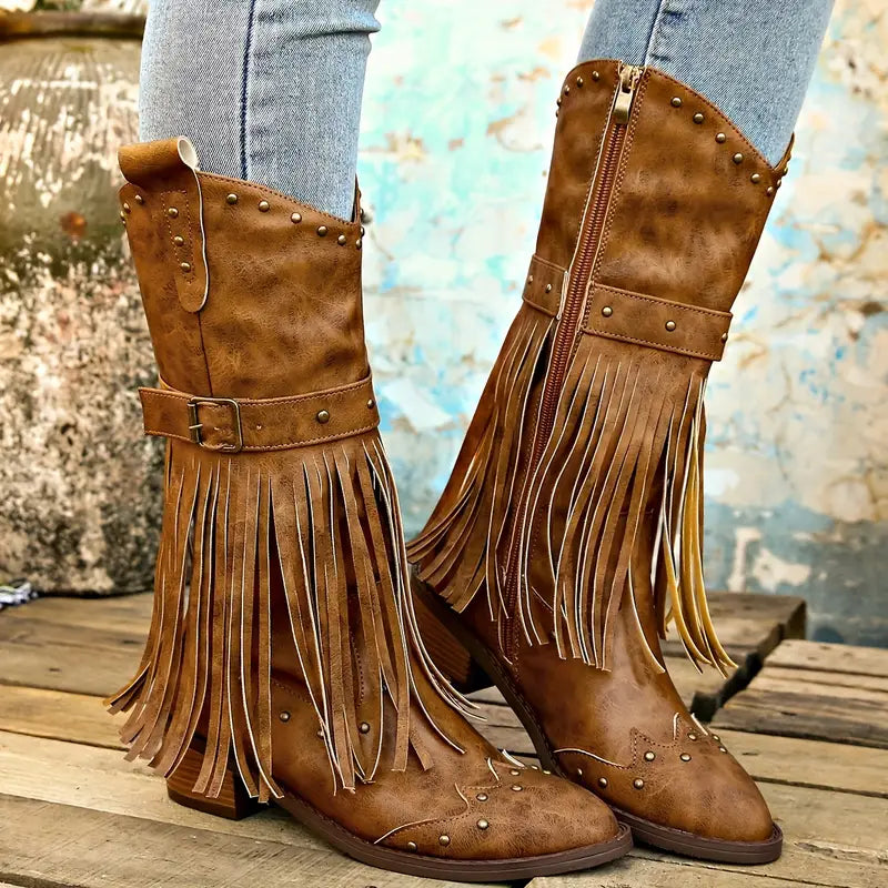 Drune | Quasten Bedeckte Damenstiefel mit Blockabsatz