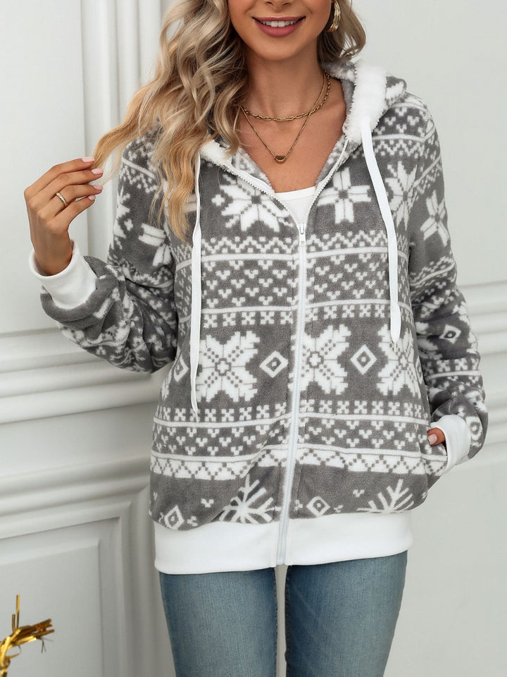 Drune | Jacke mit Reißverschluss und Kapuze, Schneeflocken und Kordelzug