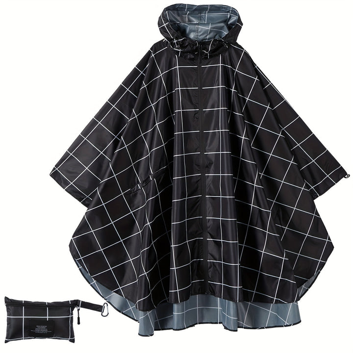 Drune | Sportliche Damen Regenponcho Mit Kapuze Und Geometrischem Muster
