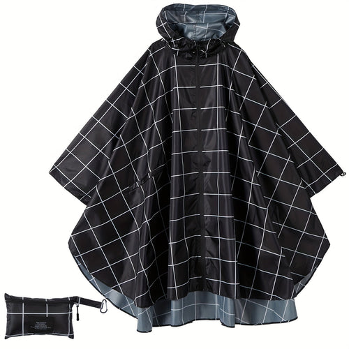 Drune | Sportliche Damen Regenponcho Mit Kapuze Und Geometrischem Muster