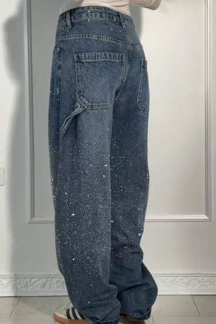 Drune | Damen Gewaschene Jeans Mit Strassdetails Im Weiten Schnitt